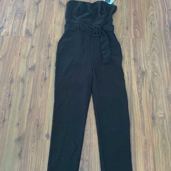 NWT HAVE Los Angeles black strapless sweetheart cut jumper stretch belted size s