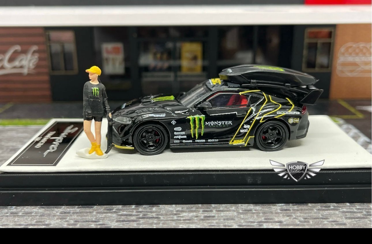 TimeMicro Toyota Supra Monster Edition with roof top + figure RARE Discontinued