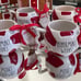 (4) Rae Dunn PEPPERMINT WISHES Coffee Mugs Allside White with Chubby Shape