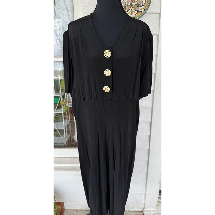 Antique 30's Black Rayon Maternity Dress AS IS TLC Size L