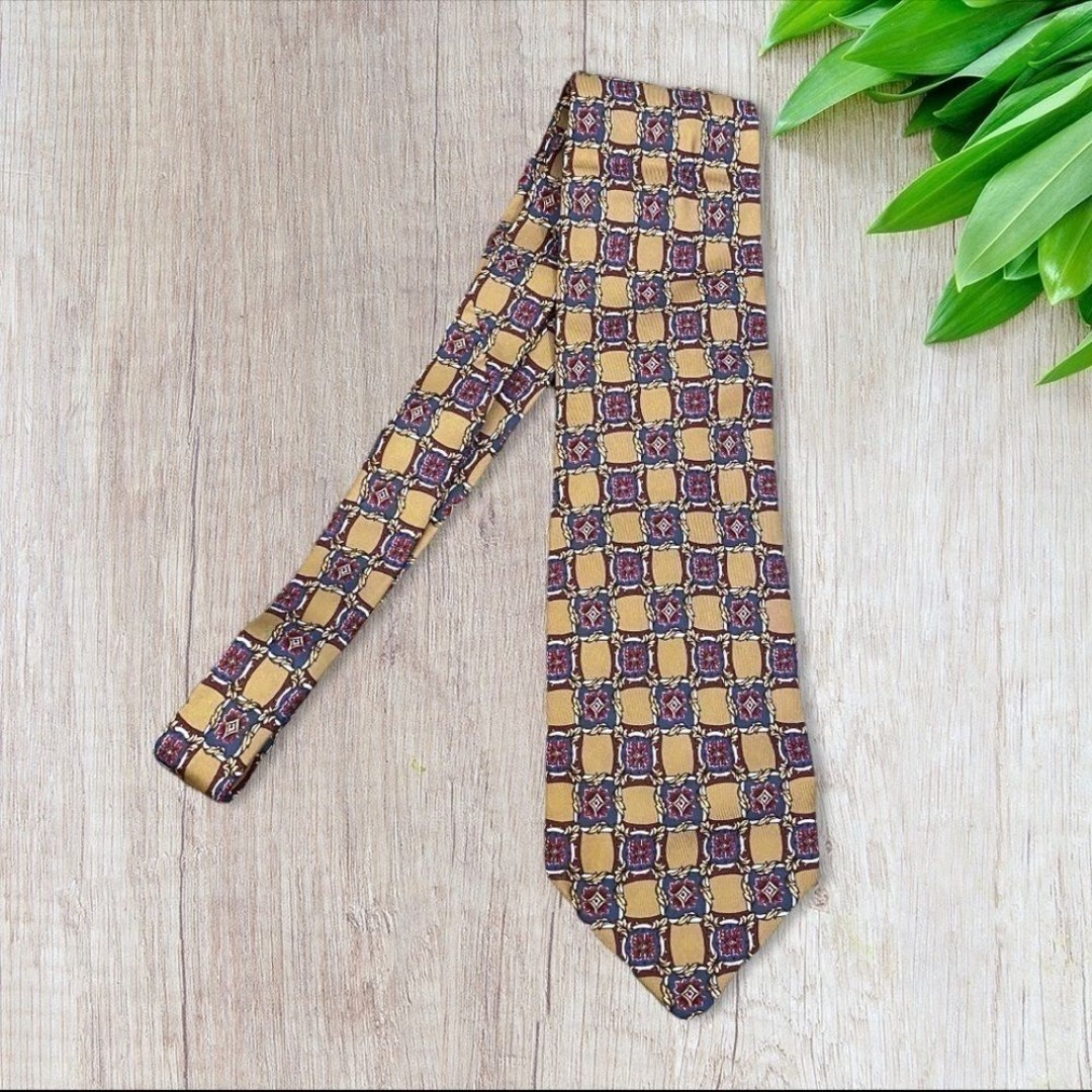 Vintage 90s Valentino Cravatte Silk Tie Baroque Geometric Print Made in Italy