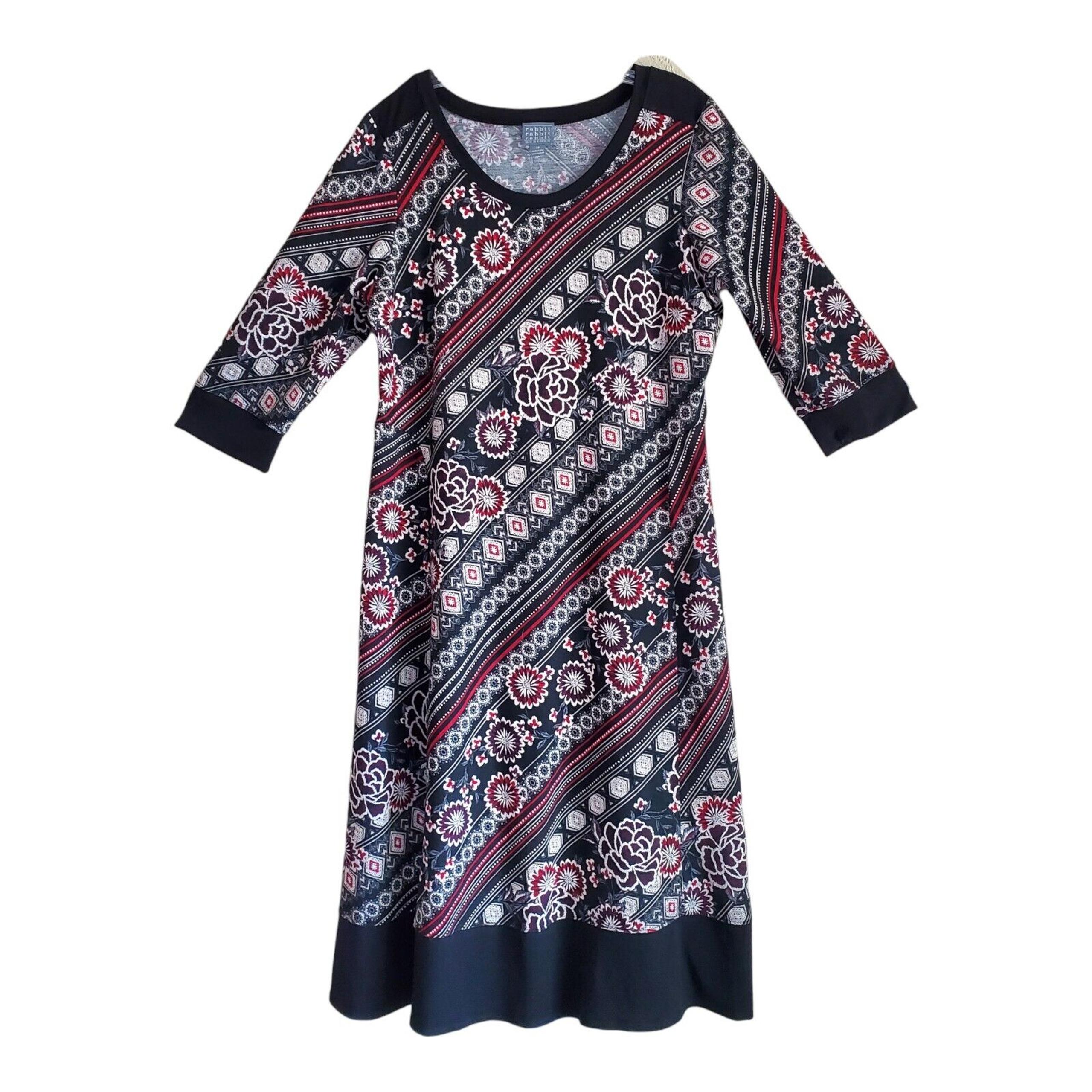 Rabbit Rabbit Rabbit Designs Women's 18 Midi Dress Embroidered Fabric Red Black