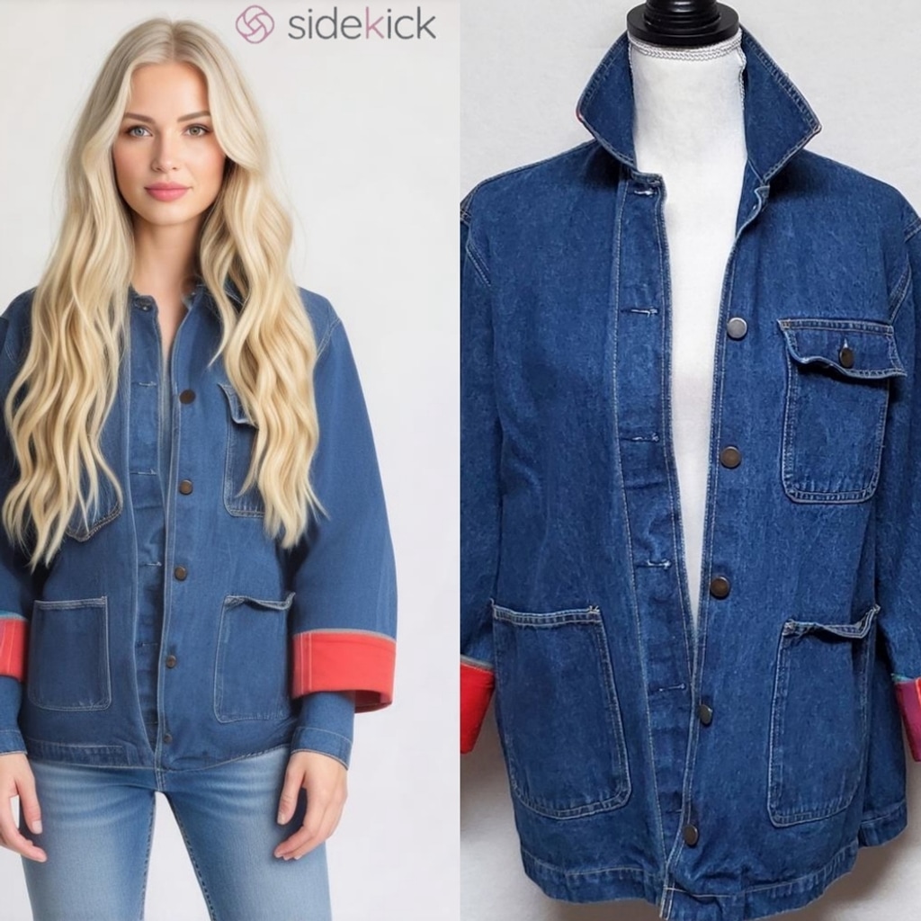 Cheryl Tiegs Vintage 1980s Dark Wash Denim Plaid Flannel Lined Jacket Shacket