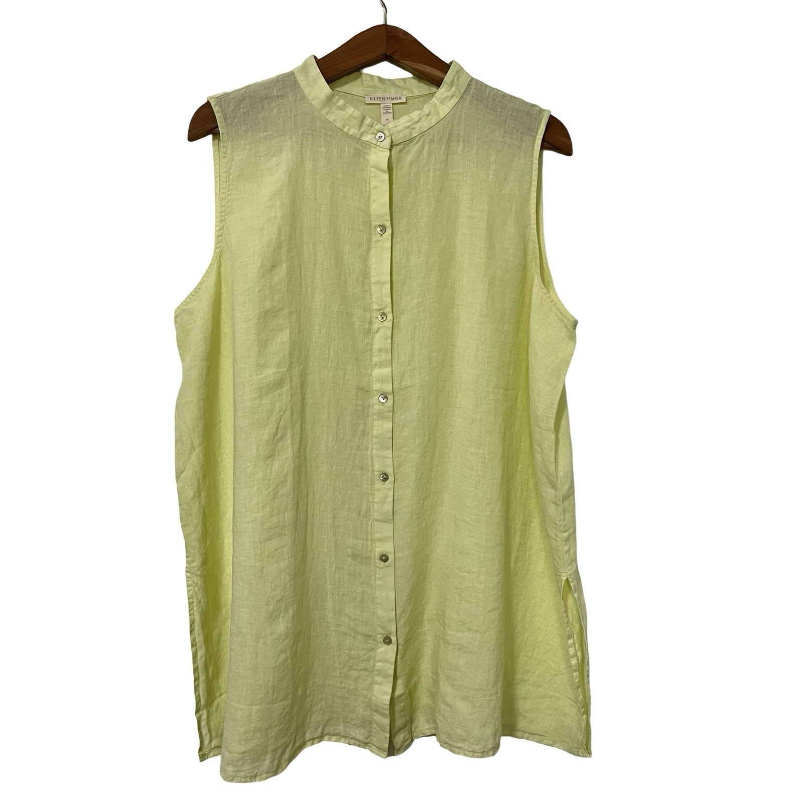 Eileen Fisher Organic Linen Button Tunic Top Size 2X Citrus Coastal Resortwear