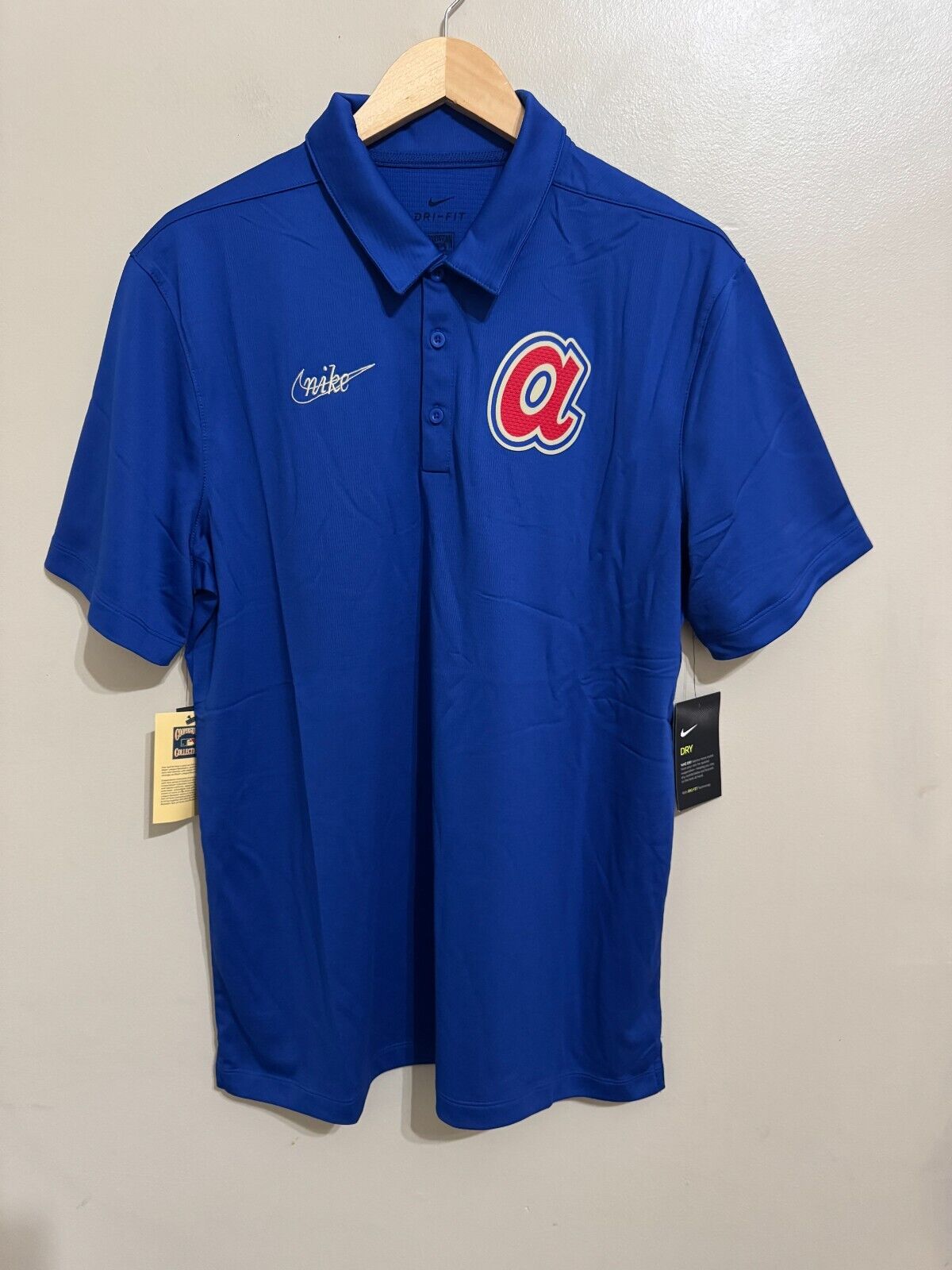 Nike Atlanta Braves MLB Cooperstown Collection Polo Shirt Dri-FIT Mens L NEW
