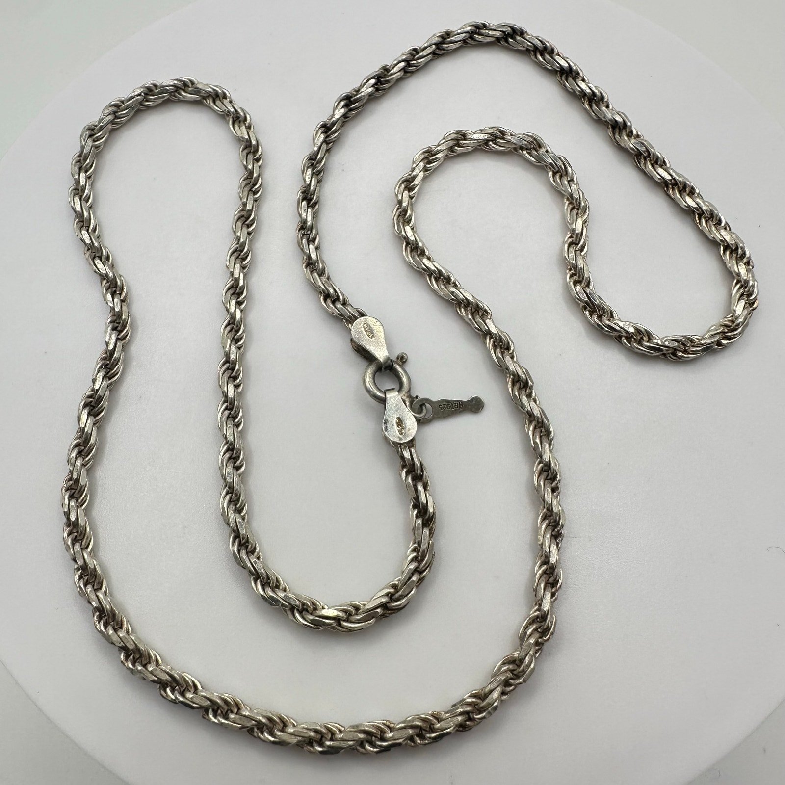 Italian vintage 925 sterling silver 20” 3mm twisted rope unisex necklace chain
