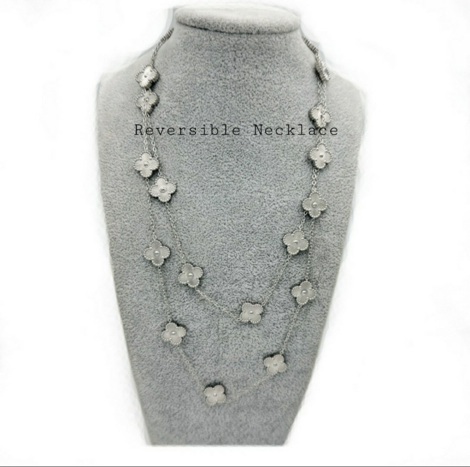 18k Gold Plated Silver Clover Necklace 20 Silver Motifs reversible Necklace
