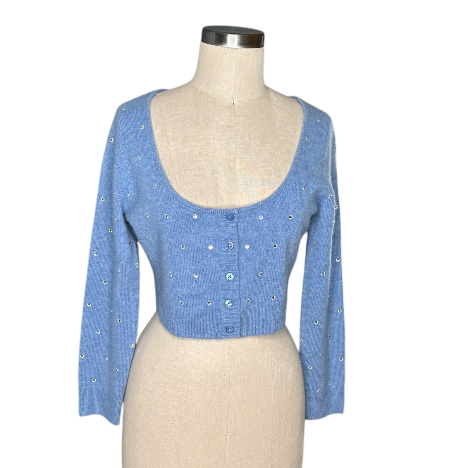 REFORMATION Nathalia Embellished Rhinestone Wool Cropped Cardigan Sweater Size M