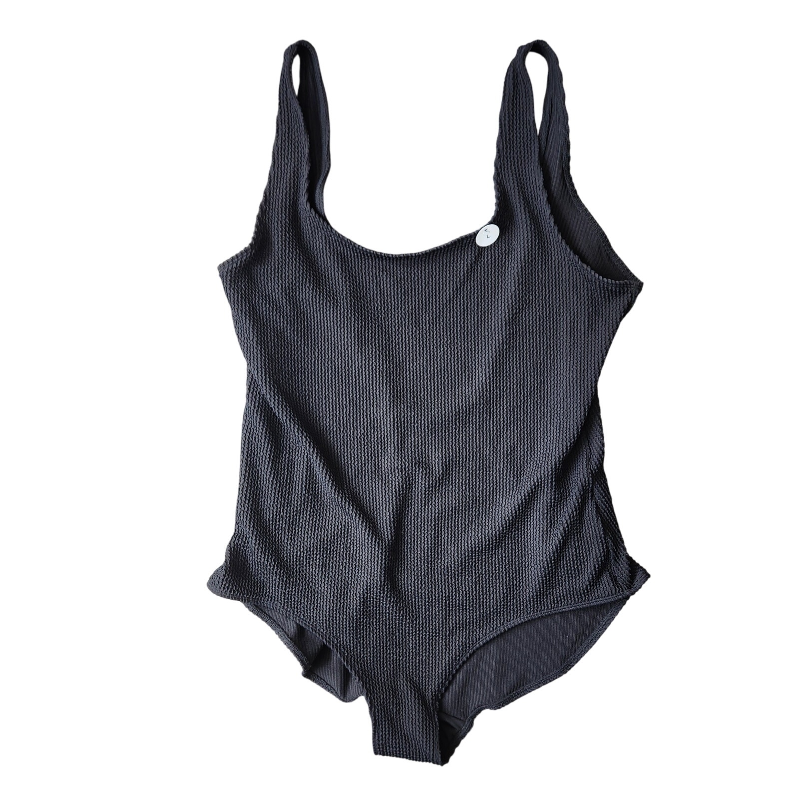 Monki ASOS crinkle low back black textured one piece swimsuit size 16/18