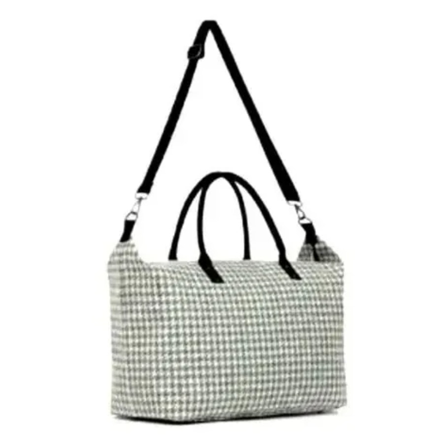 Lulu Dharma NWT Green Houndstooth Weekender Bag Large Tote Carryon Travel