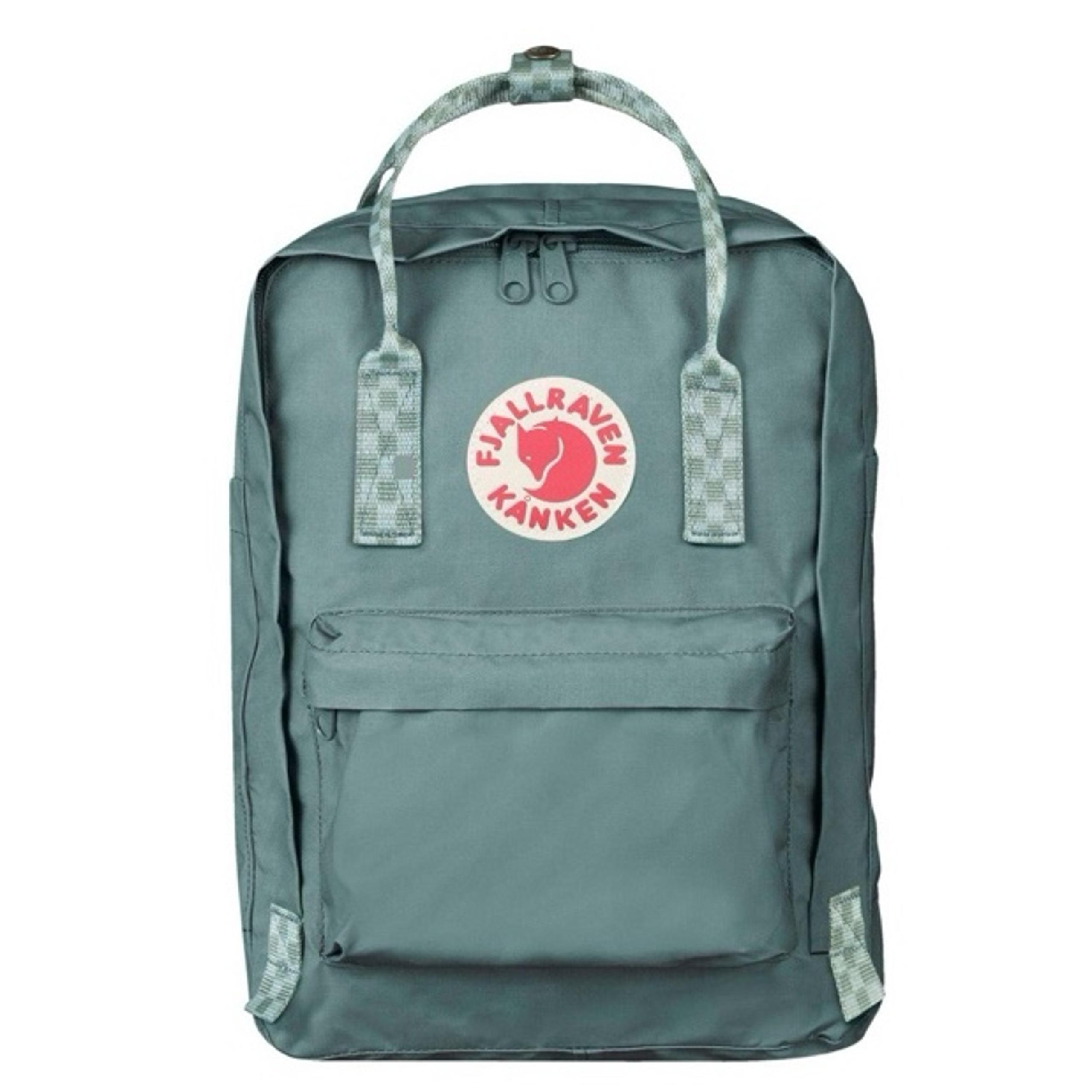 Fjallraven Kanken Frost Green Laptop 13” Checkered Pattern Backpack