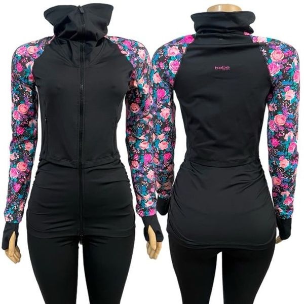 BBSP Bebe Sport Pop Floral long sleeve Full zip Sports long Jacket Black S