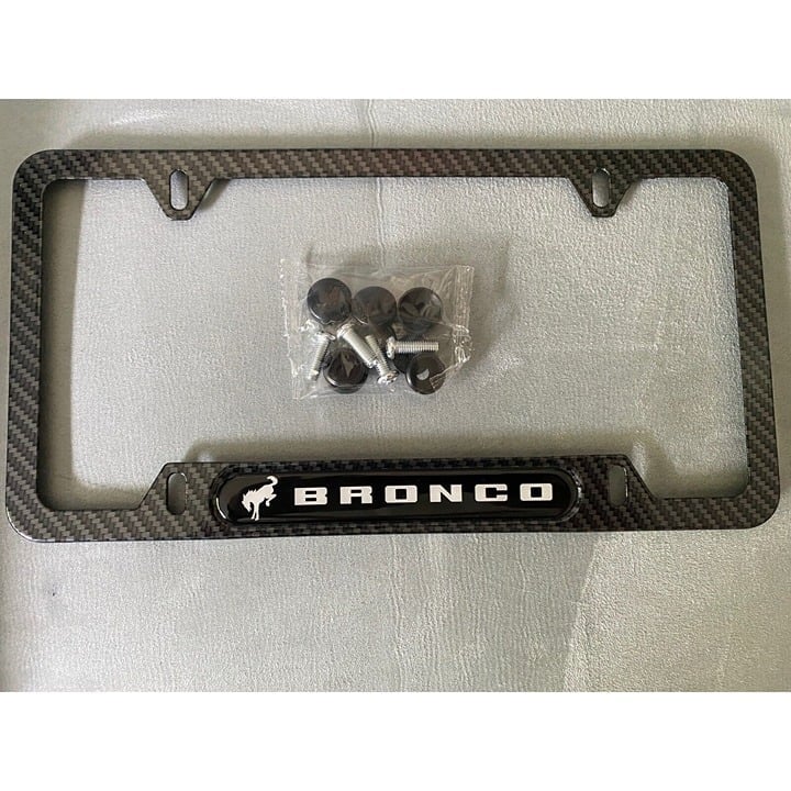 Ford Bronco Metal Carbon Fiber Black License Plate Frames (Set of 2) NEW