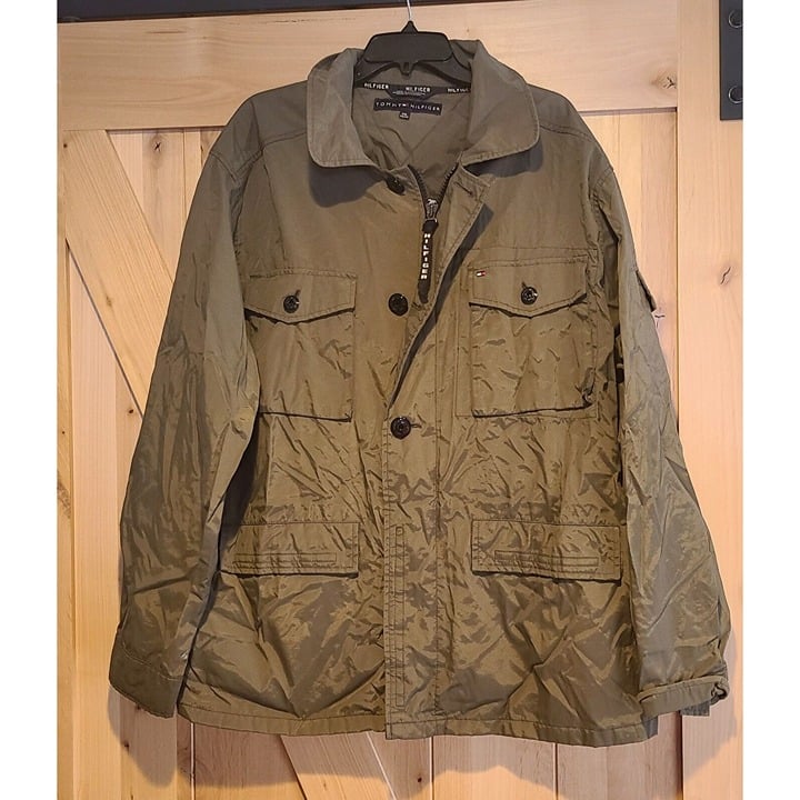 Tommy Hilfiger Men XXL Vtg Full Zip Jacket Green Military Nylon Limited issue