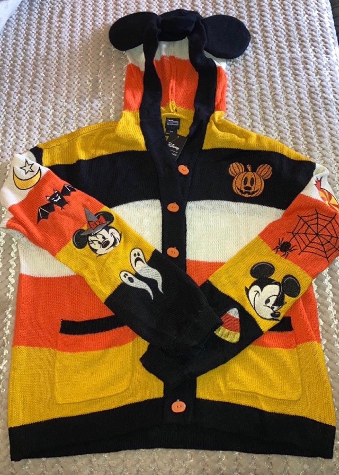 (SM) Mickey Ear Hooded candy corn cardigan