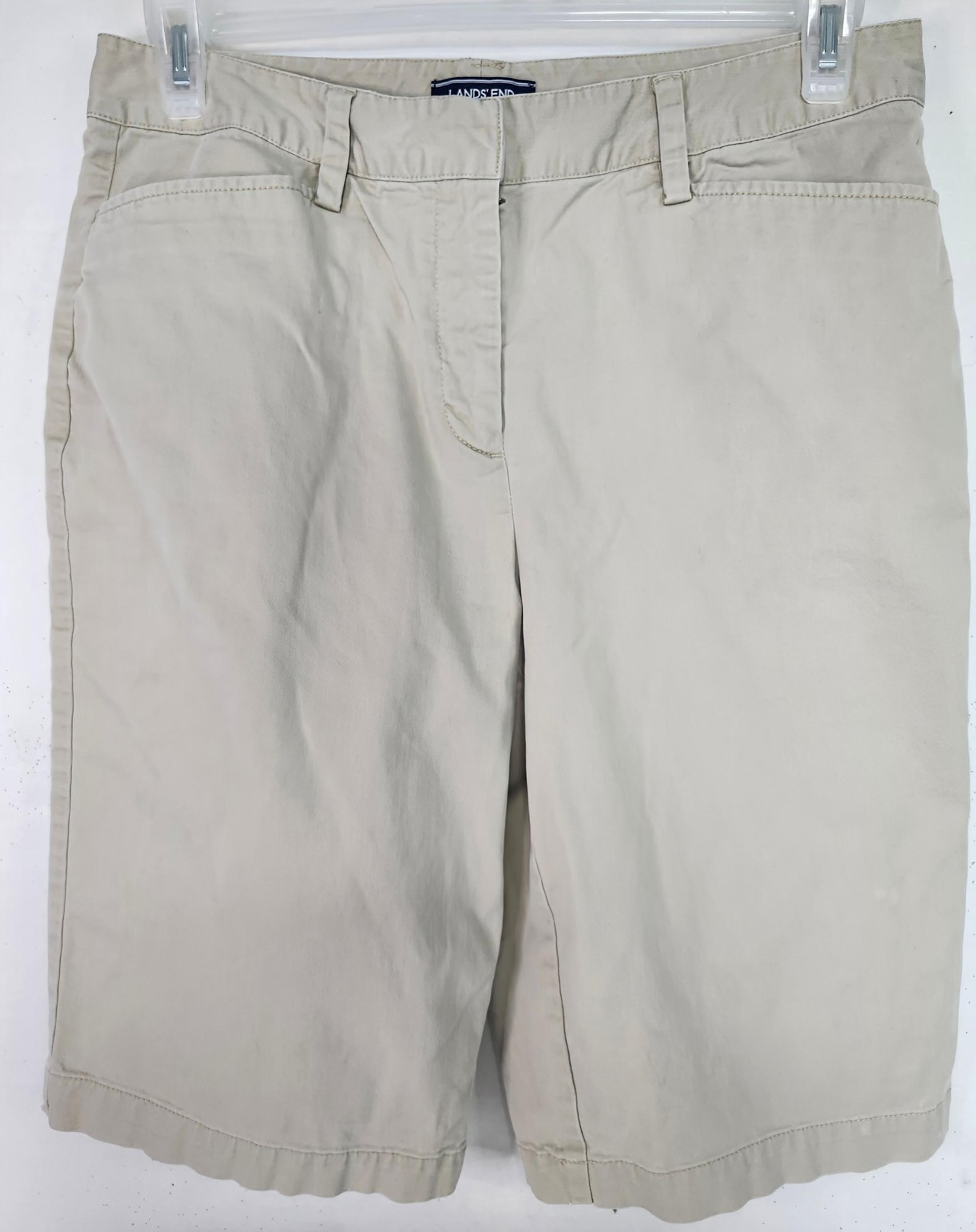 Lands End Khaki Shorts Womens Size 8T Chino Mid Rise Beige 32x12 Rise 10" (O)