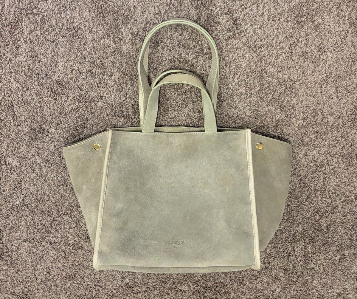 MARGOT NEW YORK Jamee Genuine Leather Suede Double Handle Tote w/ Pouch