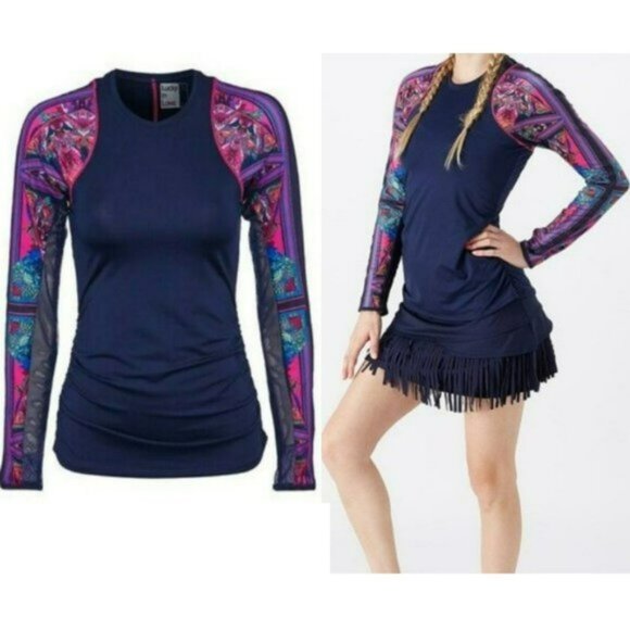 Nwt Lucky In Love Women Long Sleeve Tee Shirt Top L Large blue pink
