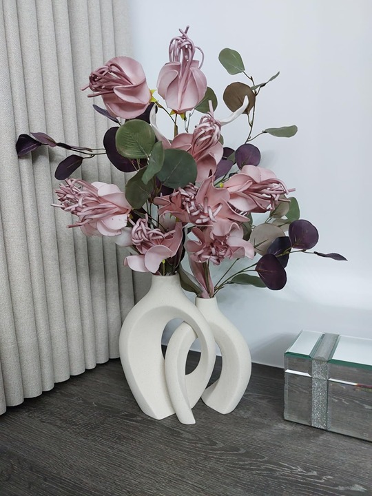 Off White Hollow Ceramic Vase Set of 2, Round Modern Vase