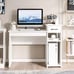 Home Office Computer Desk White Study Desk Laptop Table w/Drawer & Storage Shelf