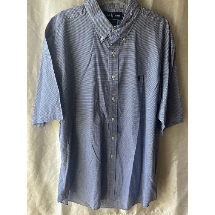 Ralph Lauren Classic Fit Button-Down Shirt Blue Gingham Check Short Sleeve