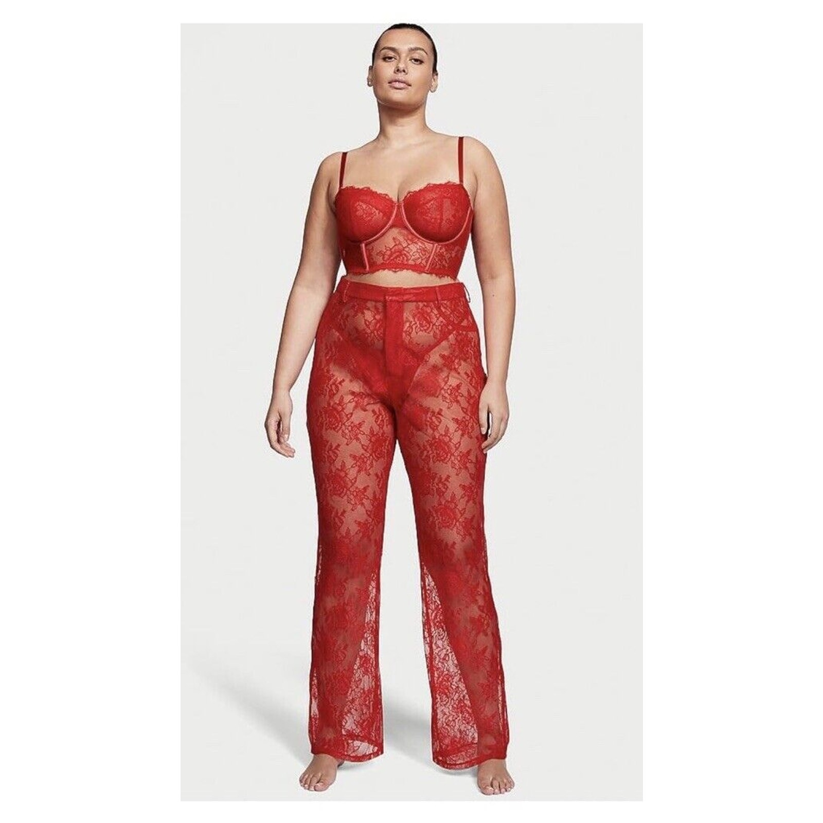 Victorias Secret Set VS Lingerie Pants Bra 36 D Red Lace Sexy Archives Hot