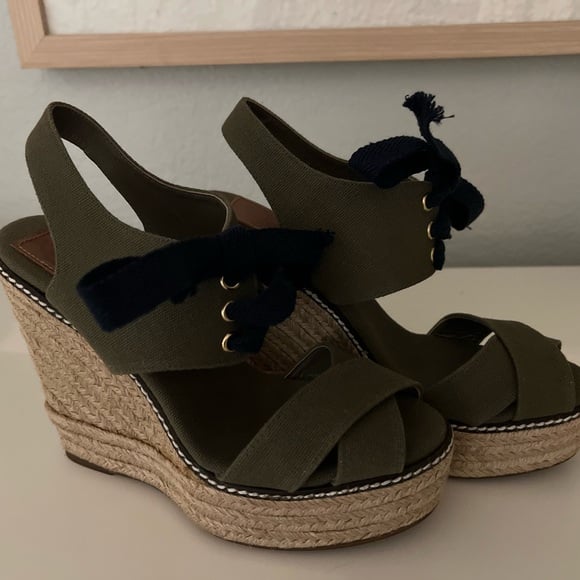 Tory Burch Wedge Espadrille Strappy Sandal Size 6
