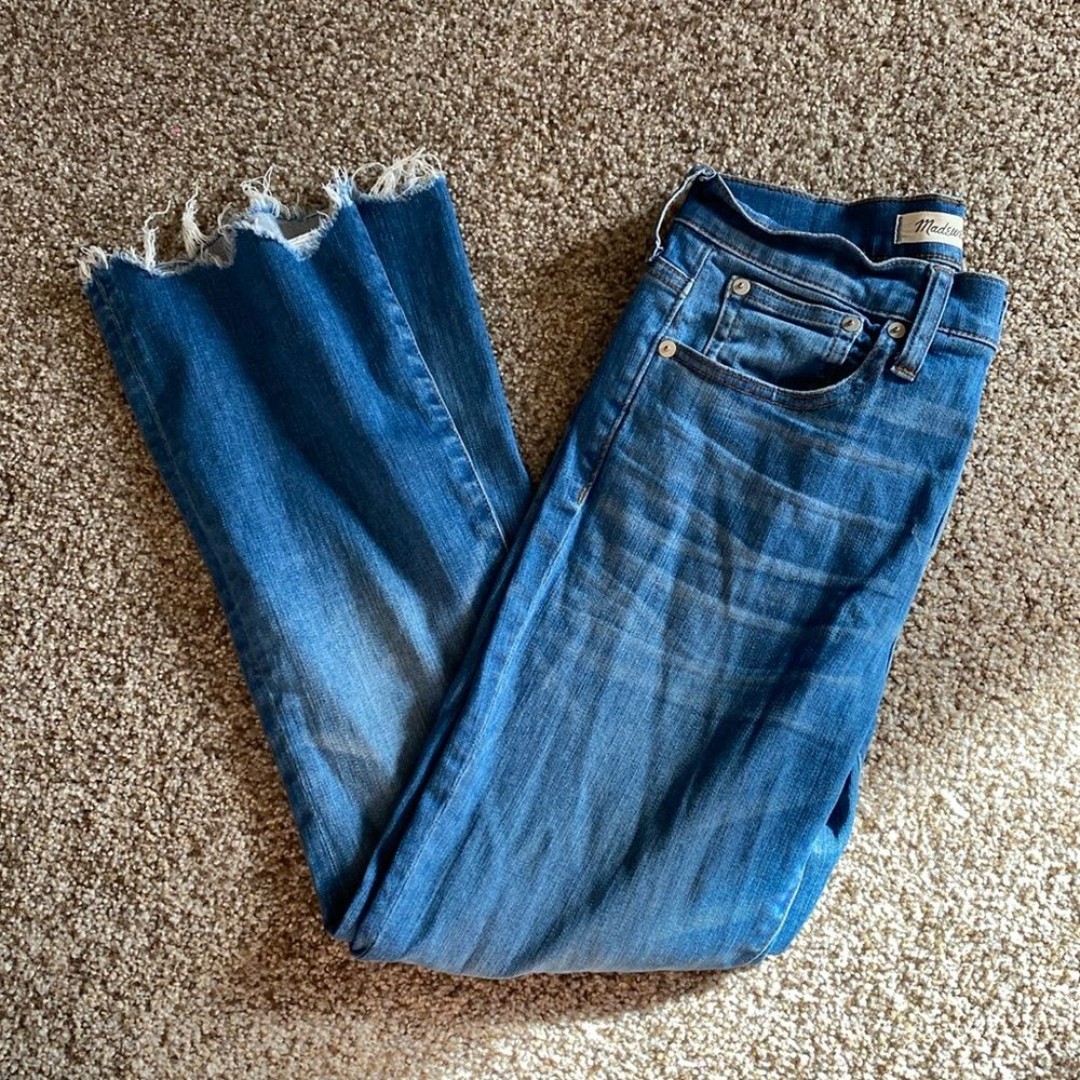 Madewell High Rise Button Fly Cali Demi Boot Flared Jeans Frayed Hem Size 27