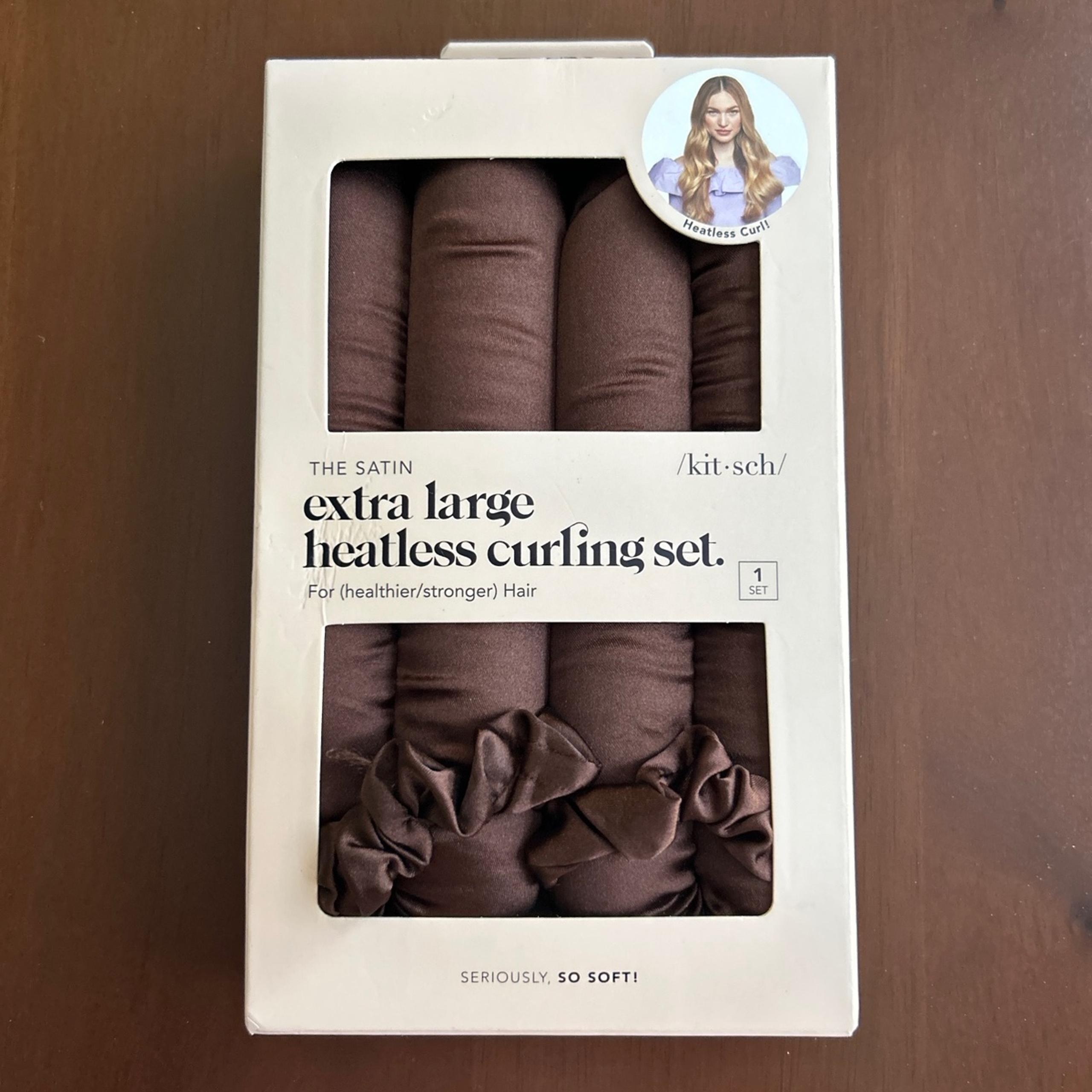 NEW IN BOX • KITSCH Satin Extra Large Heatless Curling Set • Brown