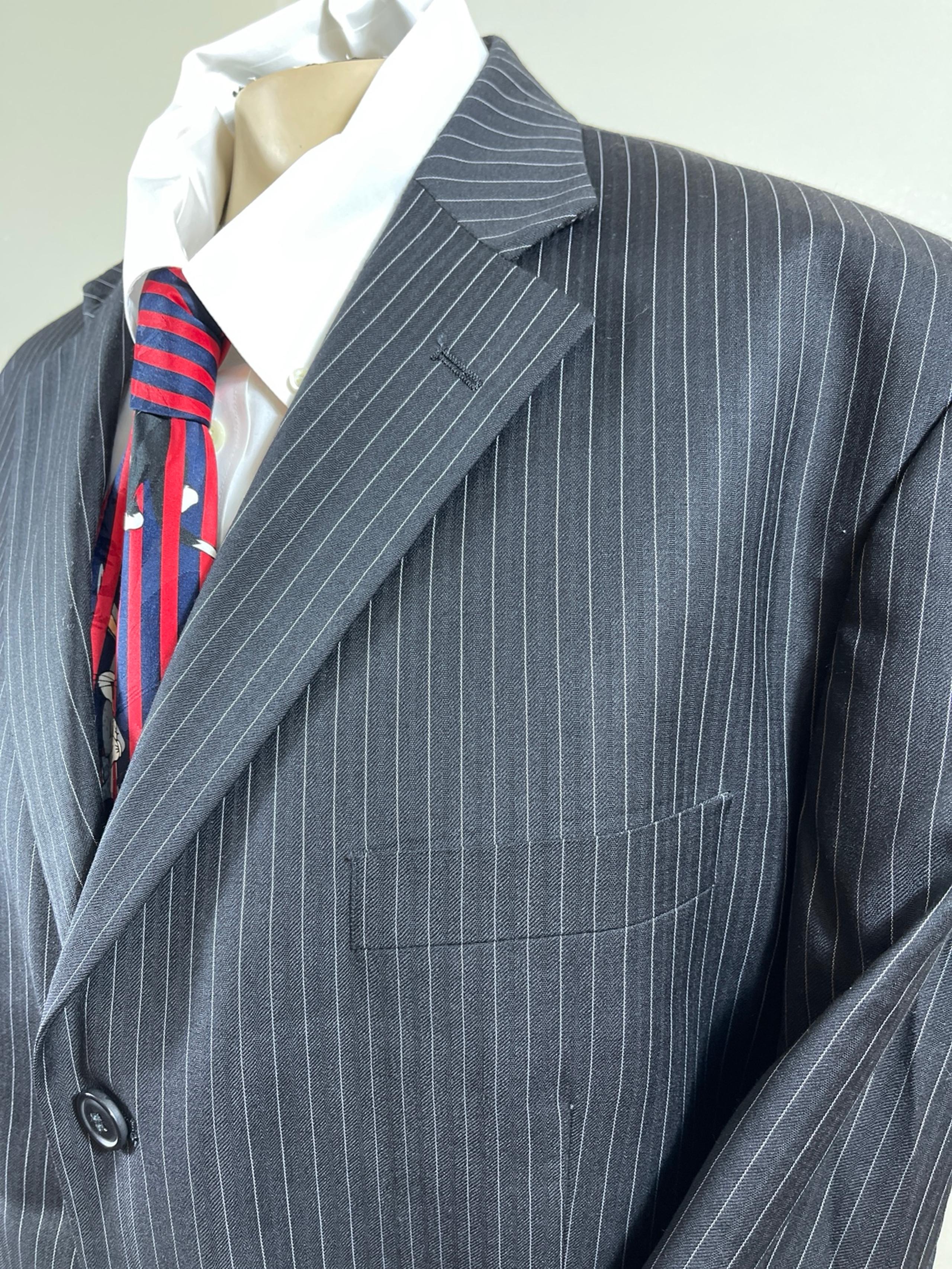 Giorgio cosani mens 2pc Suit set black white pinstriped sz 48L wool super 140’s