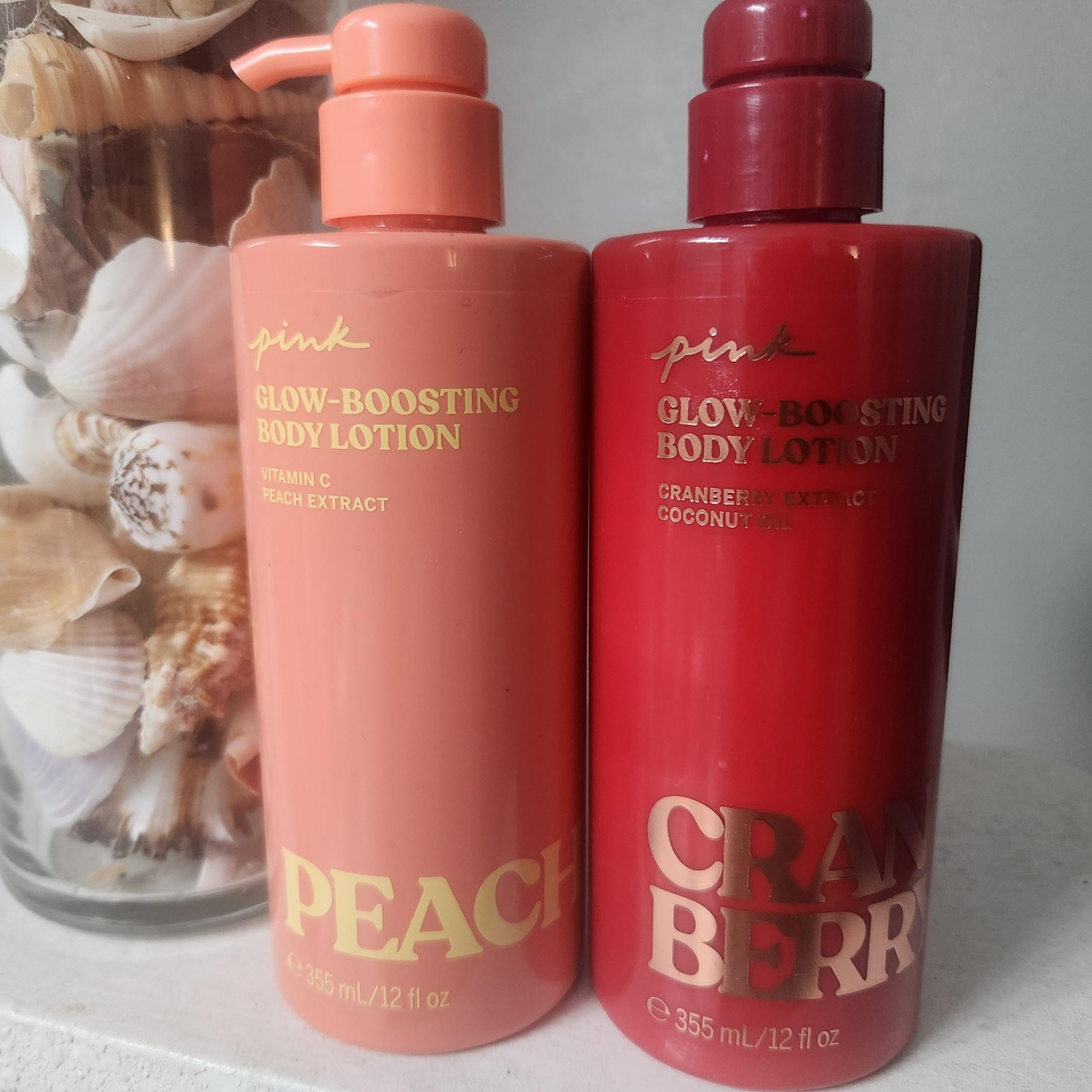 VICTORIA'S SECRET PINK PEACH AND CRANBERRY GLOW-BOOSTING BODY LOTION 12 OZ NEW 2