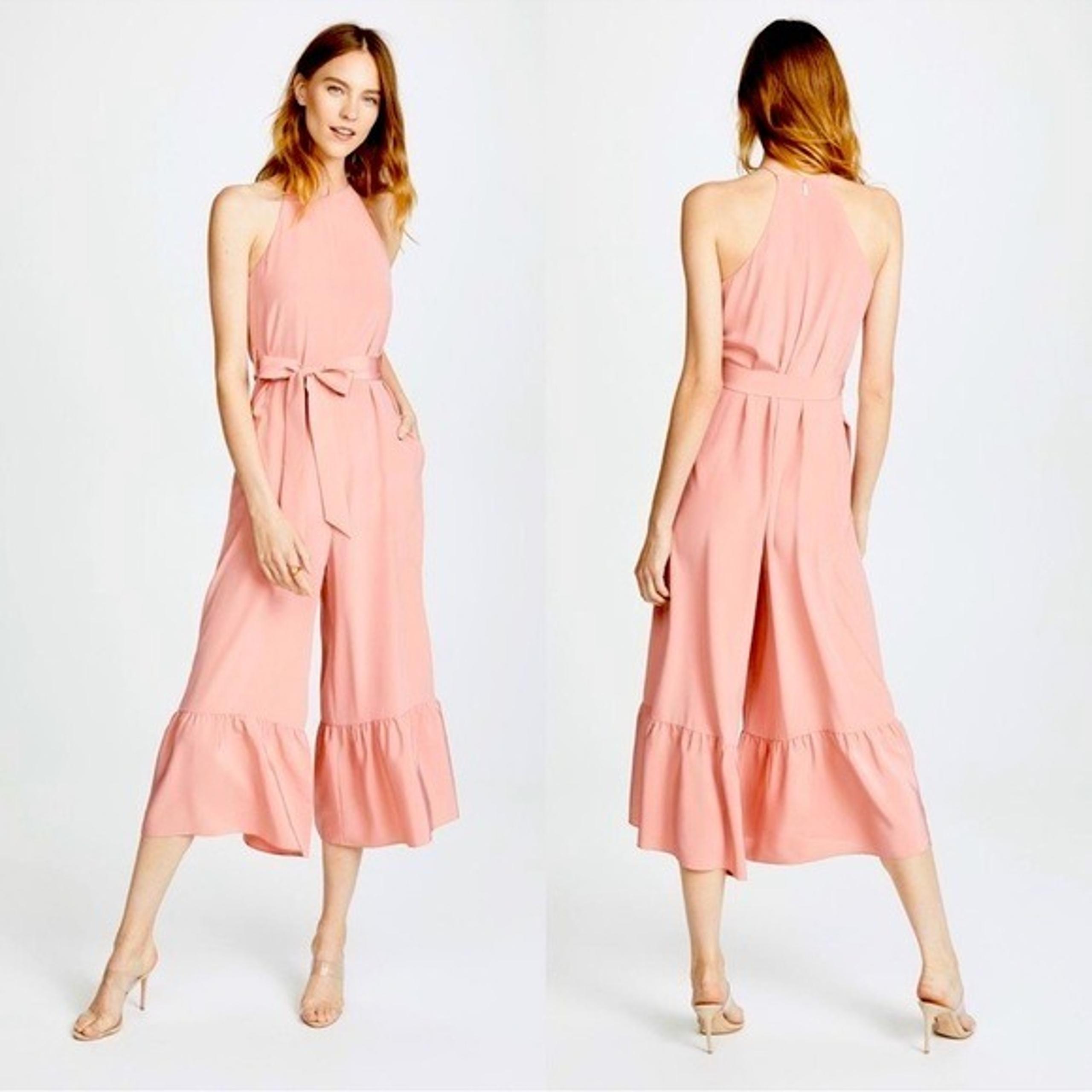 TIBI Silk halter jumpsuits ruffles Barbie pink boho women’s size 10