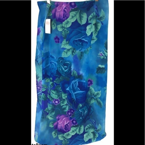 NWT Vintage Floral Wrap Midi Skirt 12