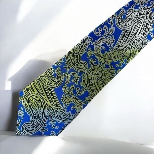 R. Lewis Downtown Men's 100% Silk Neck Tie Vivid Ombre Paisley Blue Green Print