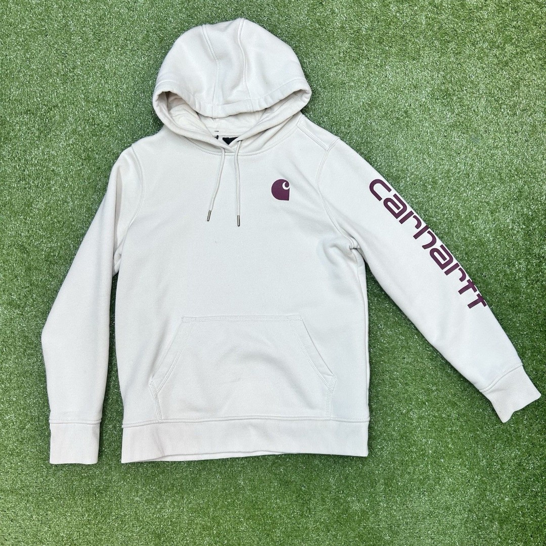 Carhartt Womens Cream White With Dark Purlple Logo Size Medium Hoodie