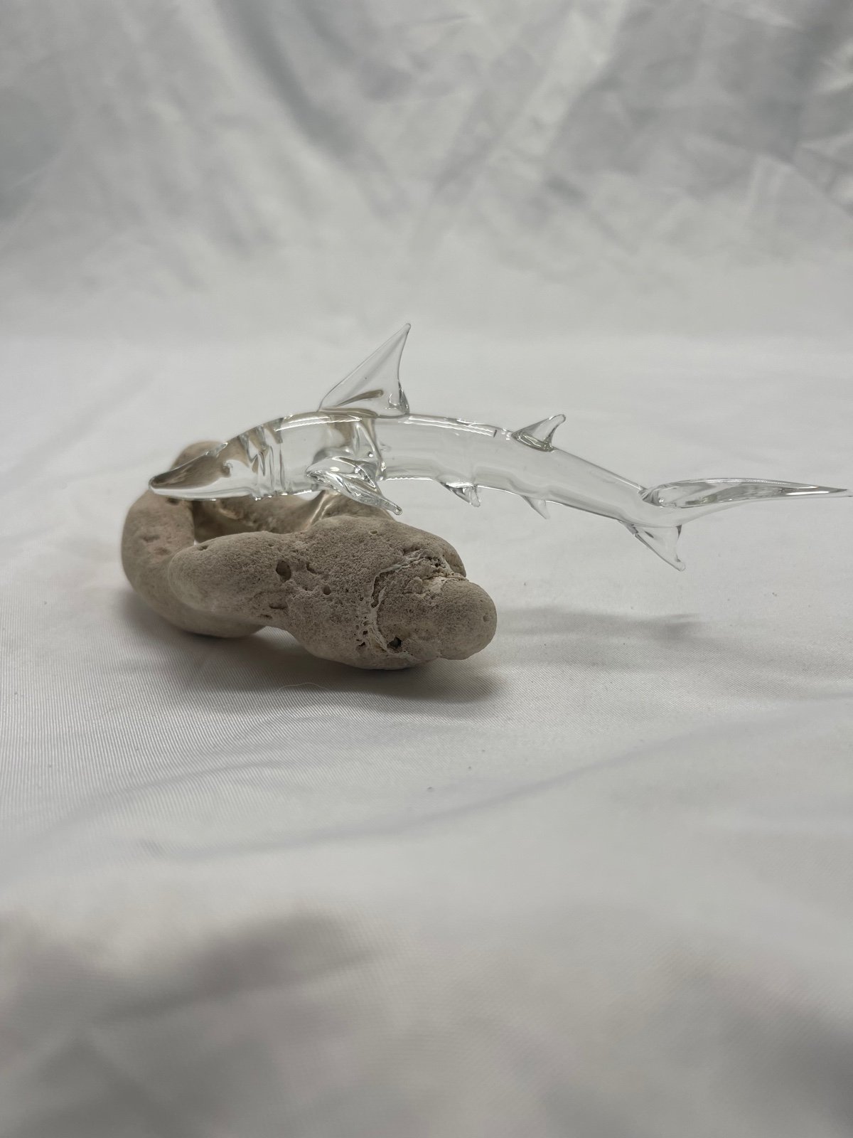 VTG blown glass shark on coral
