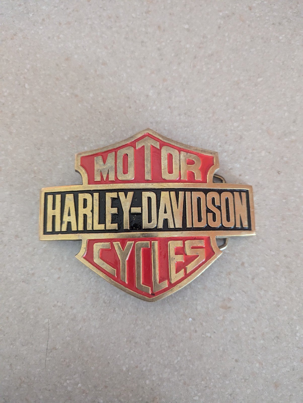 Vintage 1990 90s large Harley Davidson motorcycles orange gold black belt Buckle