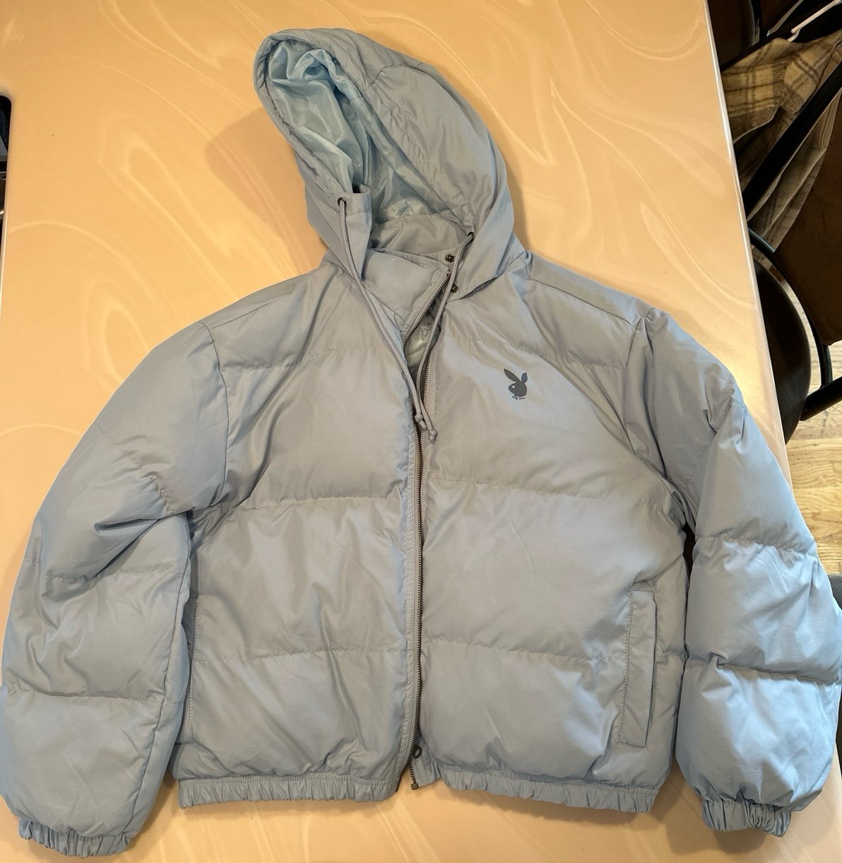 Light blue playboy puffer jacket