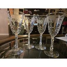Vintage Libbey Rock Sharpe Halifax Etched Water Goblet, Wine Glasses Set Of 4
