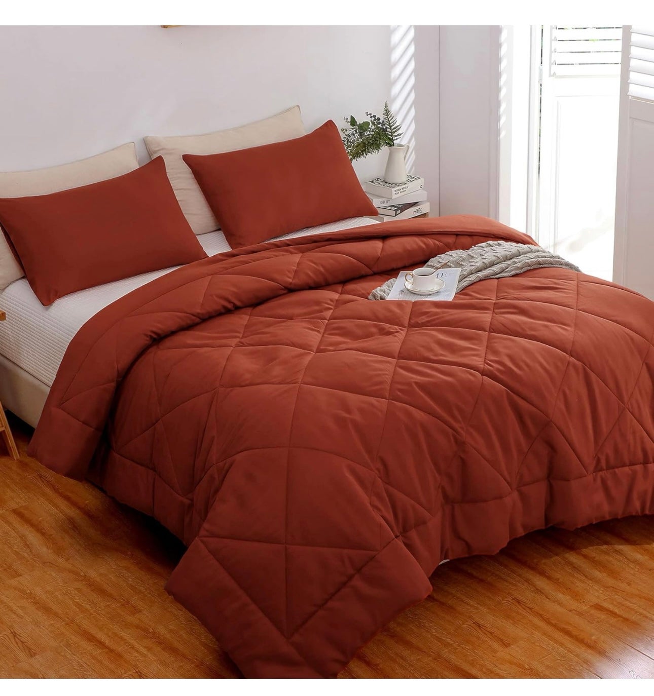 Burnt Orange Comforter Set QUEEN Size Ultra Soft Microfiber 3 Pieces Solid Ru...