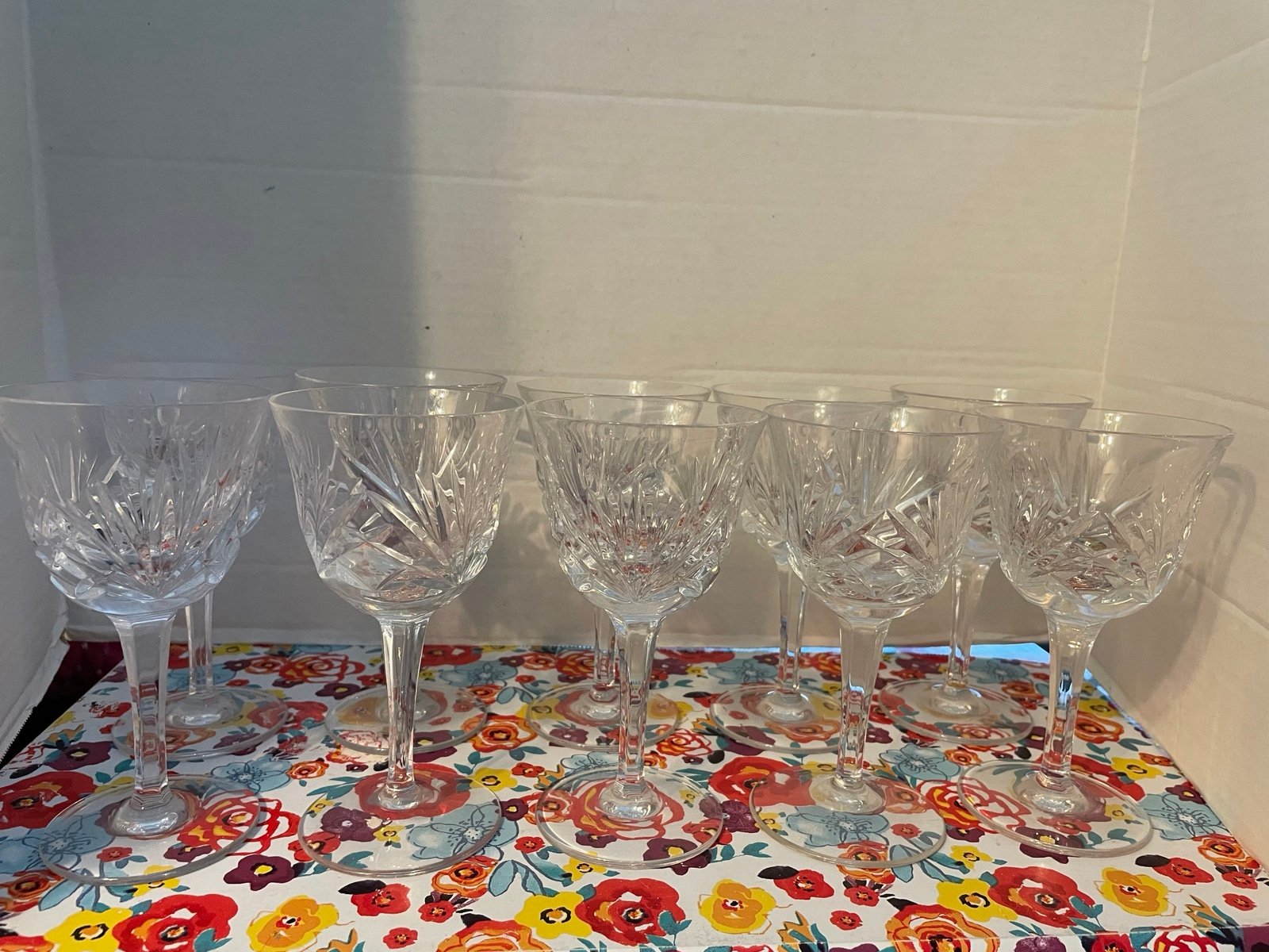 Vintage Retired Gorham “Cherrywood” Hand Blown Crystal Stemware Wine Glasses 10