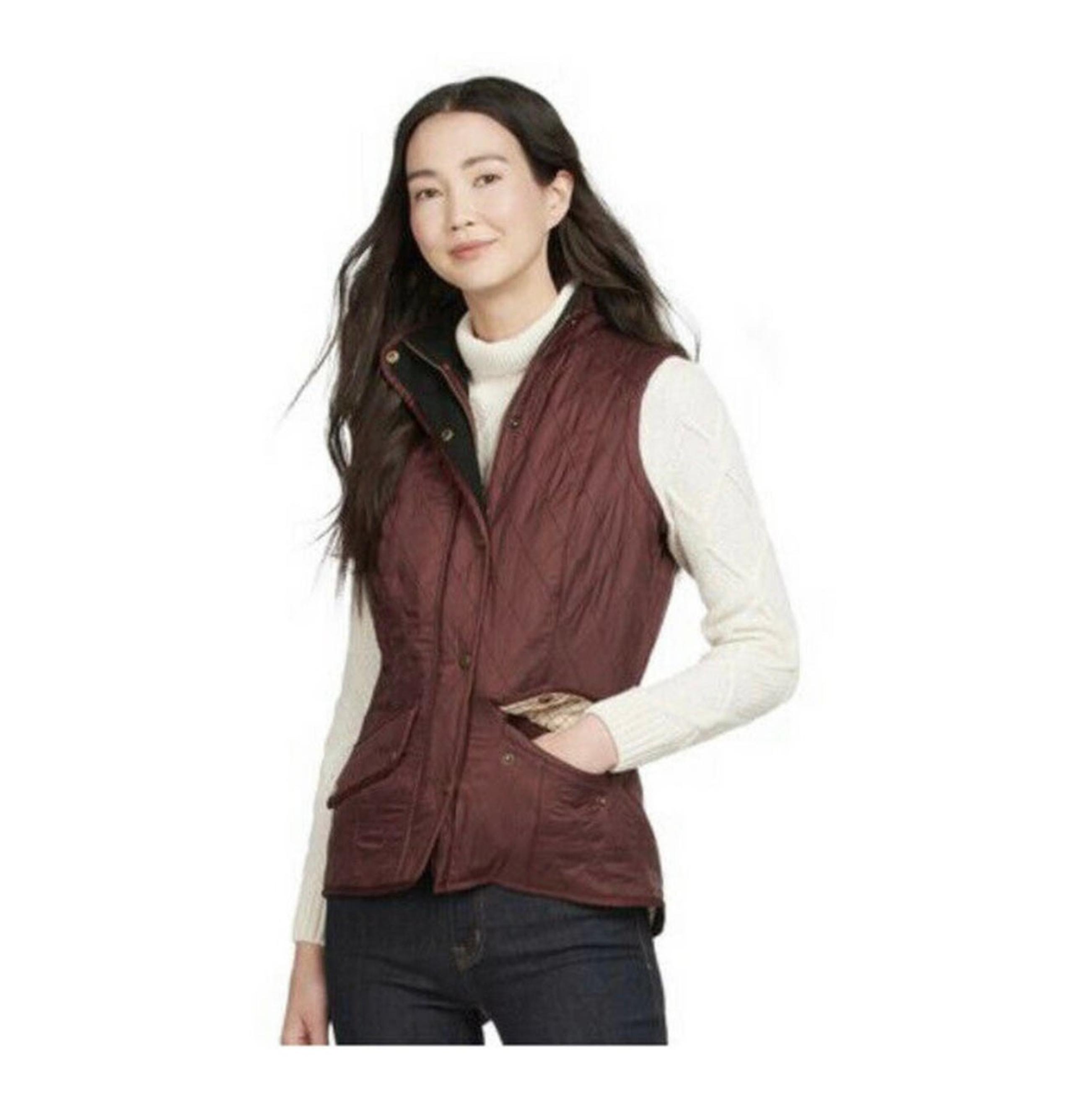BARBOUR Calvary Fleece Line Quited Maroon Vest size US 10