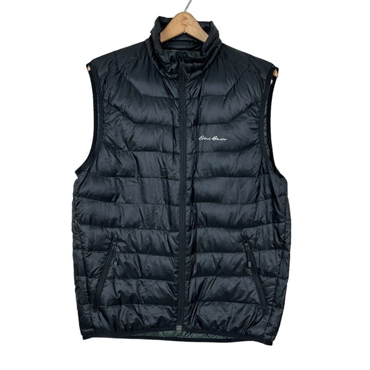 Eddie Bauer First Ascent Goose Down Vest Mens Medium Black Puffer Full Zip Light