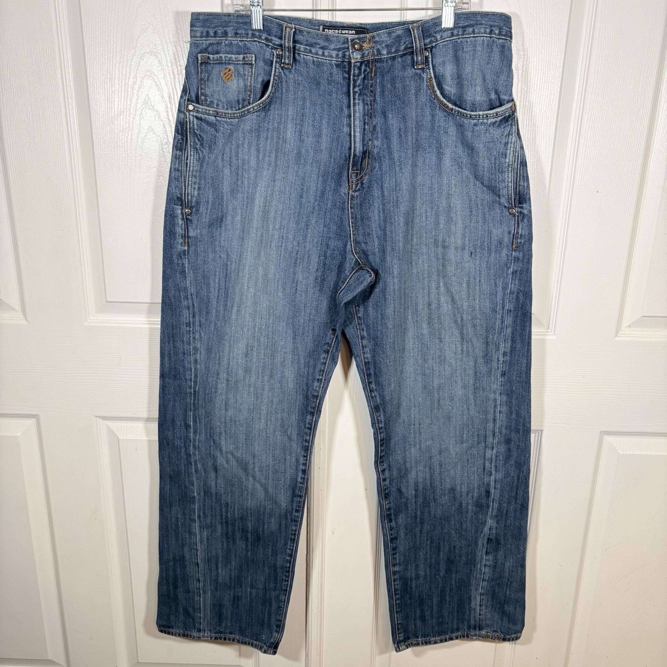 Rocawear Jeans Mens 38x33 Blue Baggy  Hip Hop Denim Y2K Skater