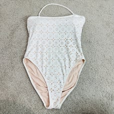 J. Crew white High-leg bandeau one-piece in laser-cut eyelet