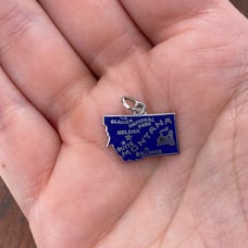 Vintage Wells 925 Sterling Silver Cloisonné Montana State Map Pendant Charm