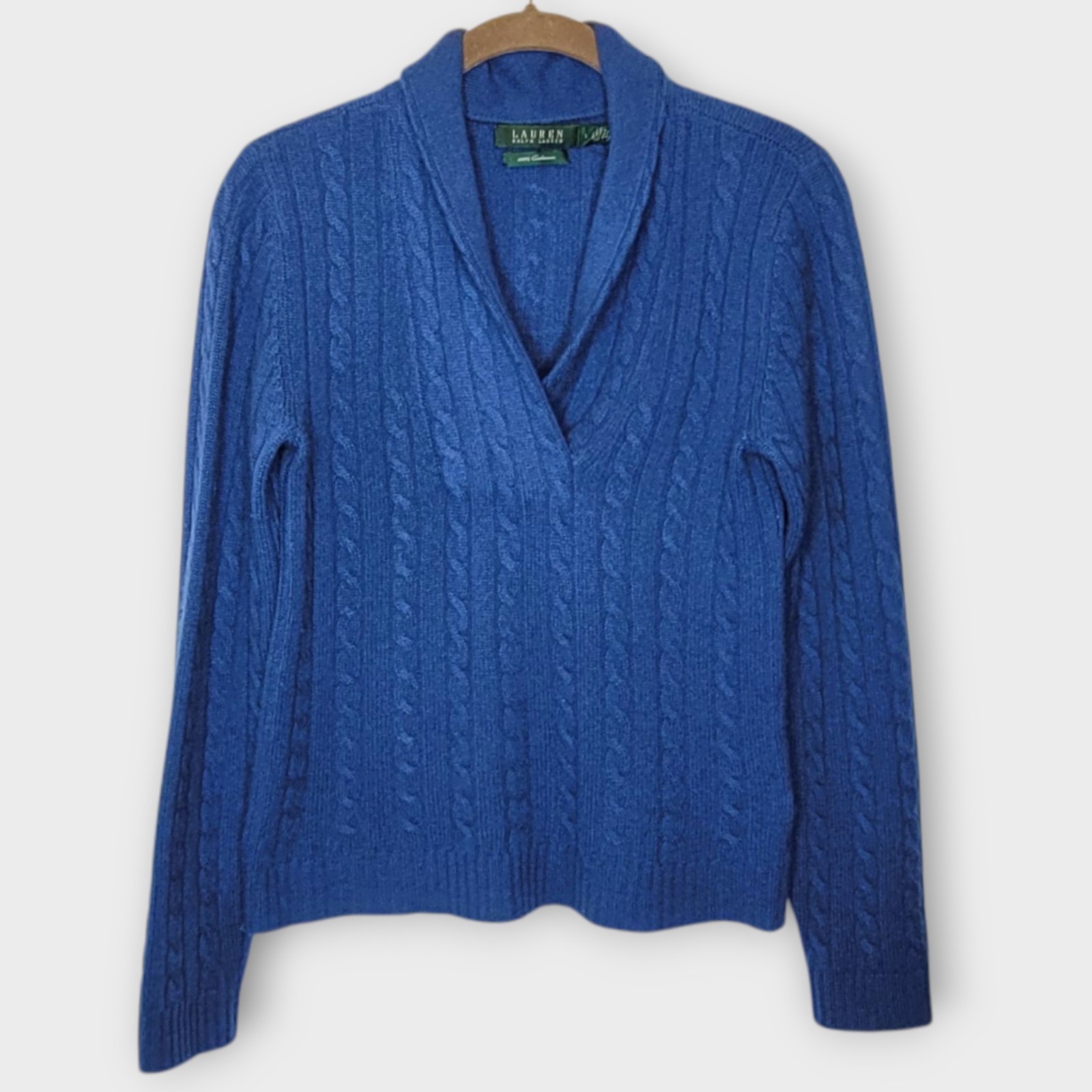 Lauren Ralph Lauren Cashmere Cableknit Shawl Collar Sweater S Blue Quiet Luxury
