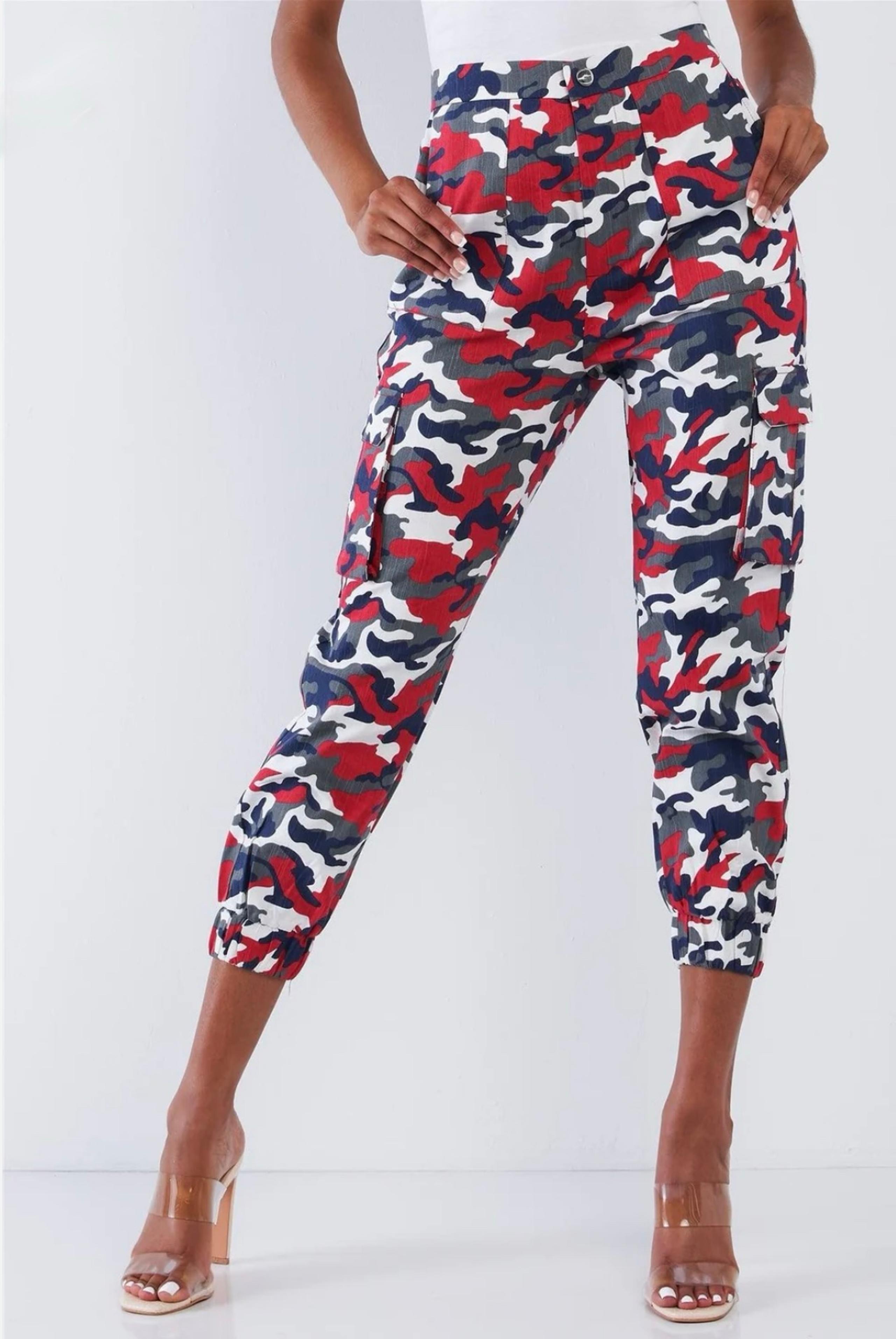 Red Camouflage High Waisted Cargo Pants