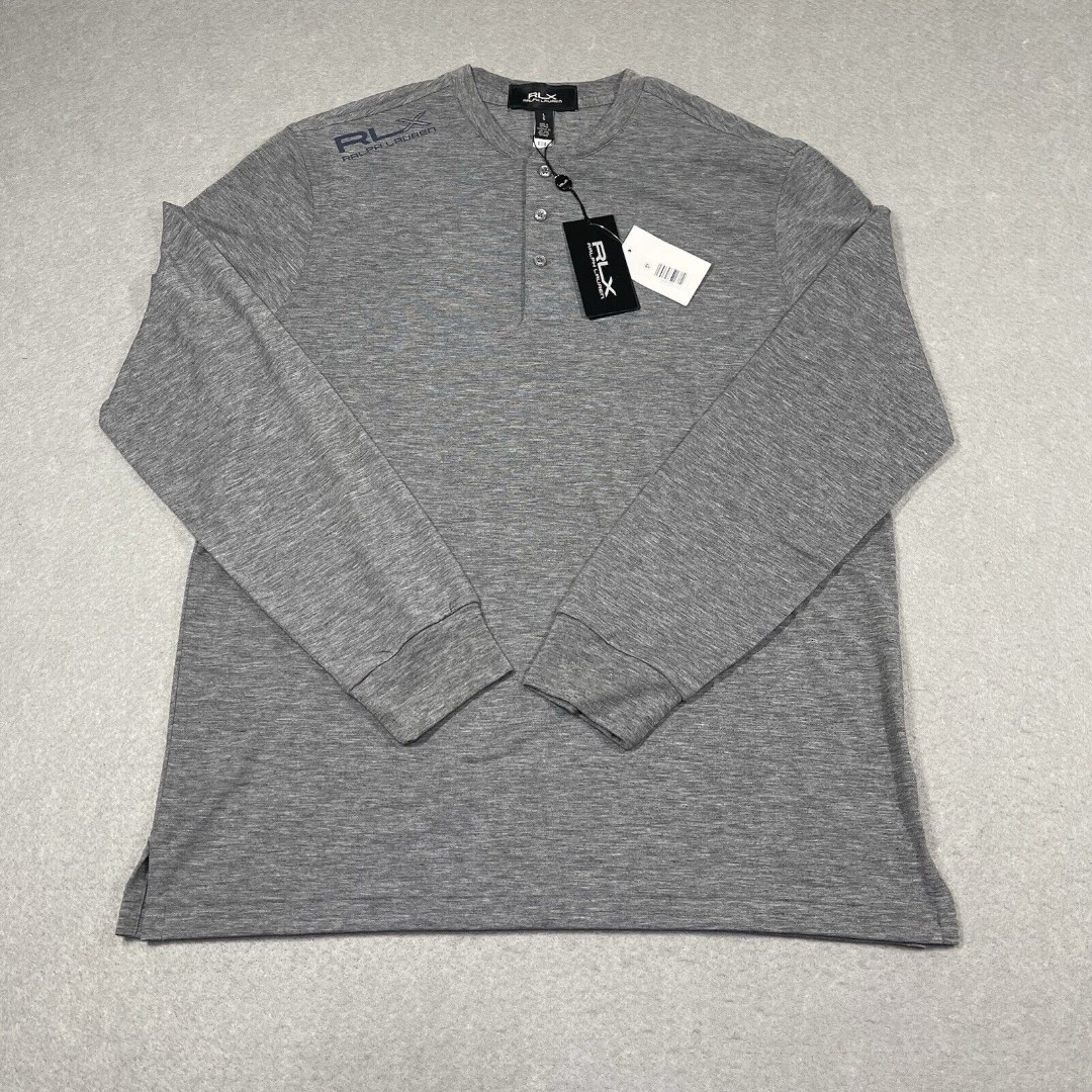 RLX Ralph Lauren Shirt Mens Large Gray Henley Performance Stretch Running Golf