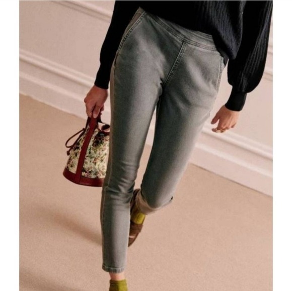 Sezane High Waist Gray Pull on Denim Jeans Clara High Rise Cropped Jean